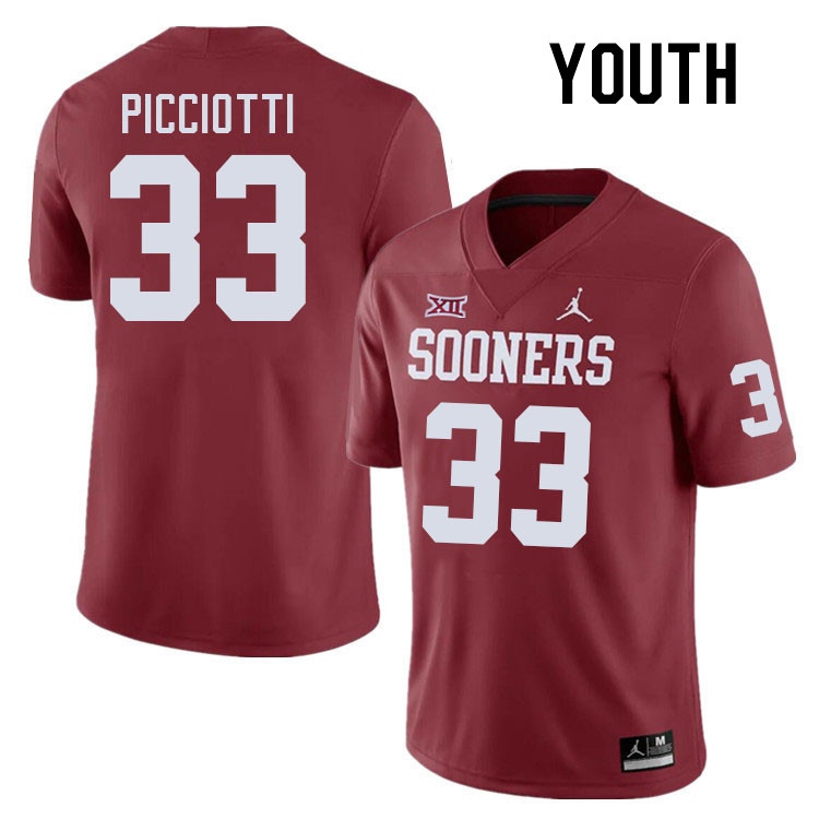 Youth #33 Phil Picciotti Oklahoma Sooners College Football Jerseys Stitched-Crimson